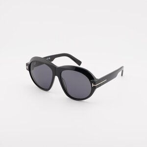 Tom Ford Inger FT1113 01A Sunglasses Black Geometric Frame, Smoke Lenses